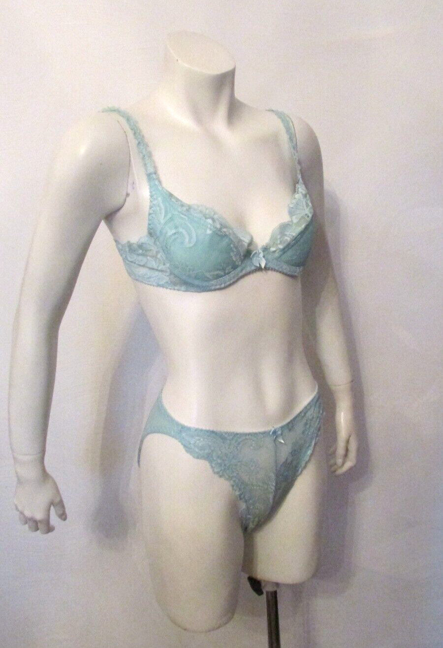 2pc Kellwood Shimmer Nylon Chantilly Lace Demi Bra 32B Bikini Pantie S USA made