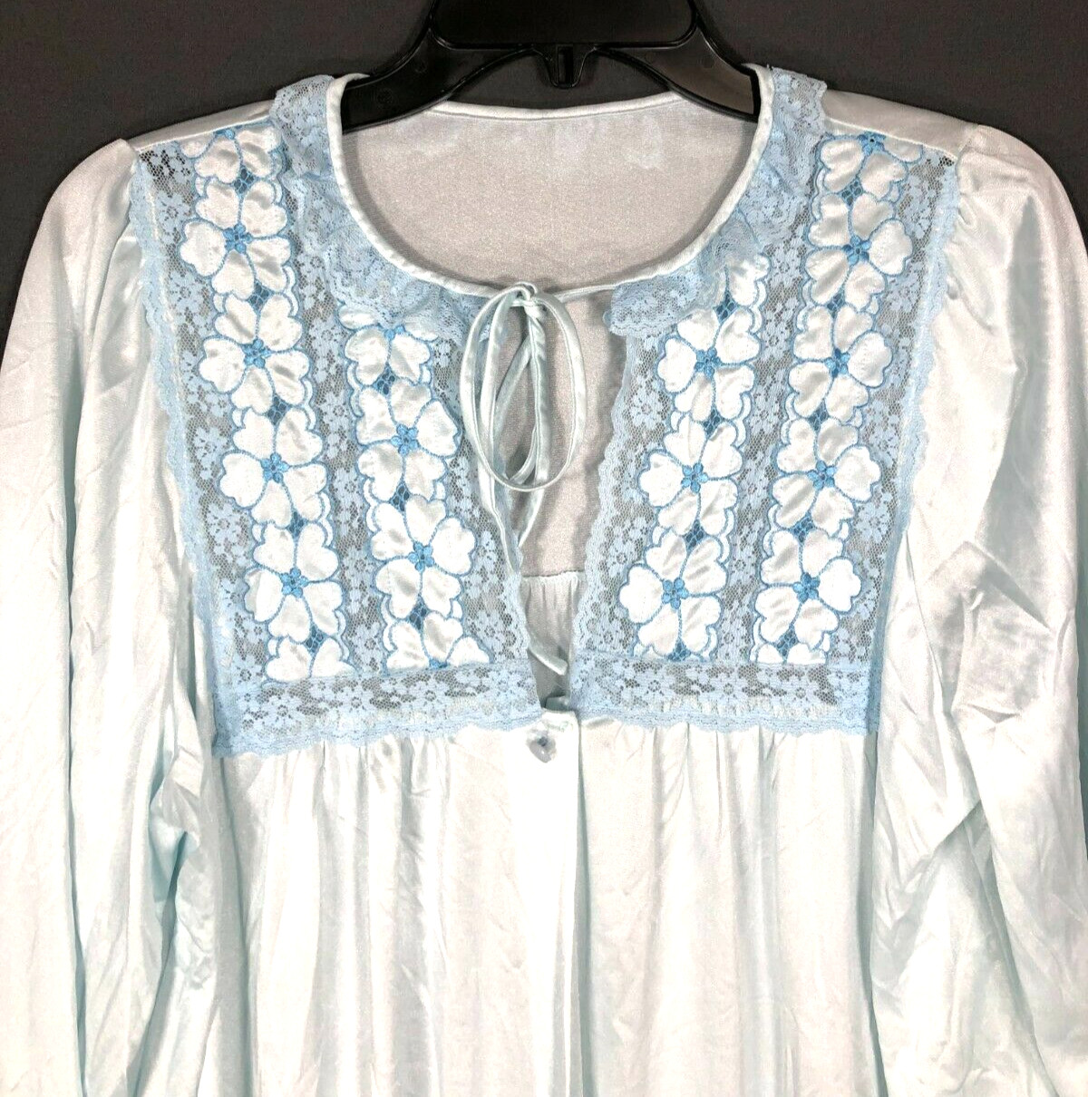 VTG GOSSARD ARTEMIS Shiny Slippery NYLON & LACE Button-Up Robe AQUA BLUE sz L