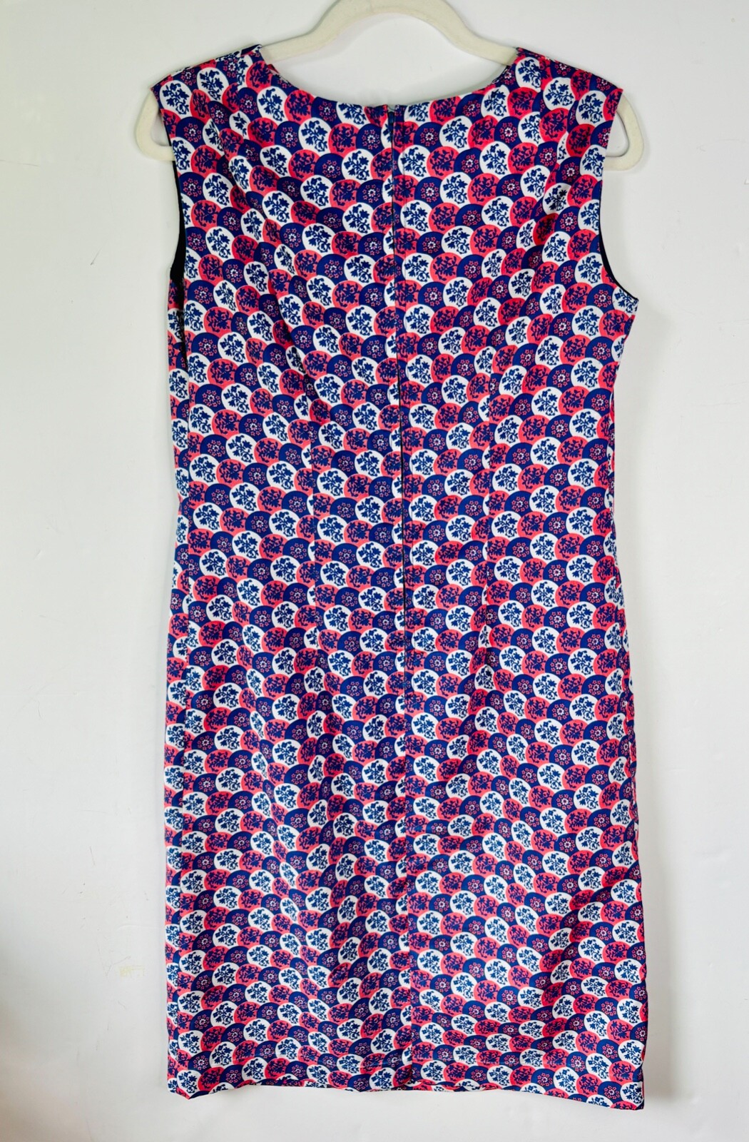 VTG HANDMADE*PRETTY!! RED WHITE BLUE FLORAL CIRCLE PRINT SHEATH DRESS*M