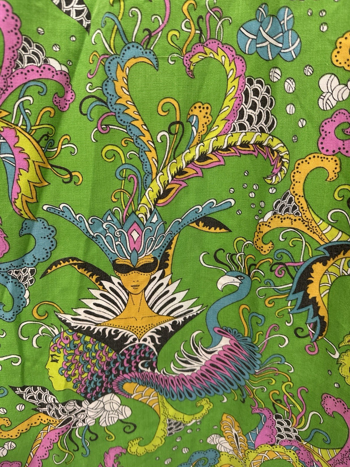 60s Vintage Psychedelic Print Disco Cotton Handmade Maxi Dress Women&rsquo;s Size M L