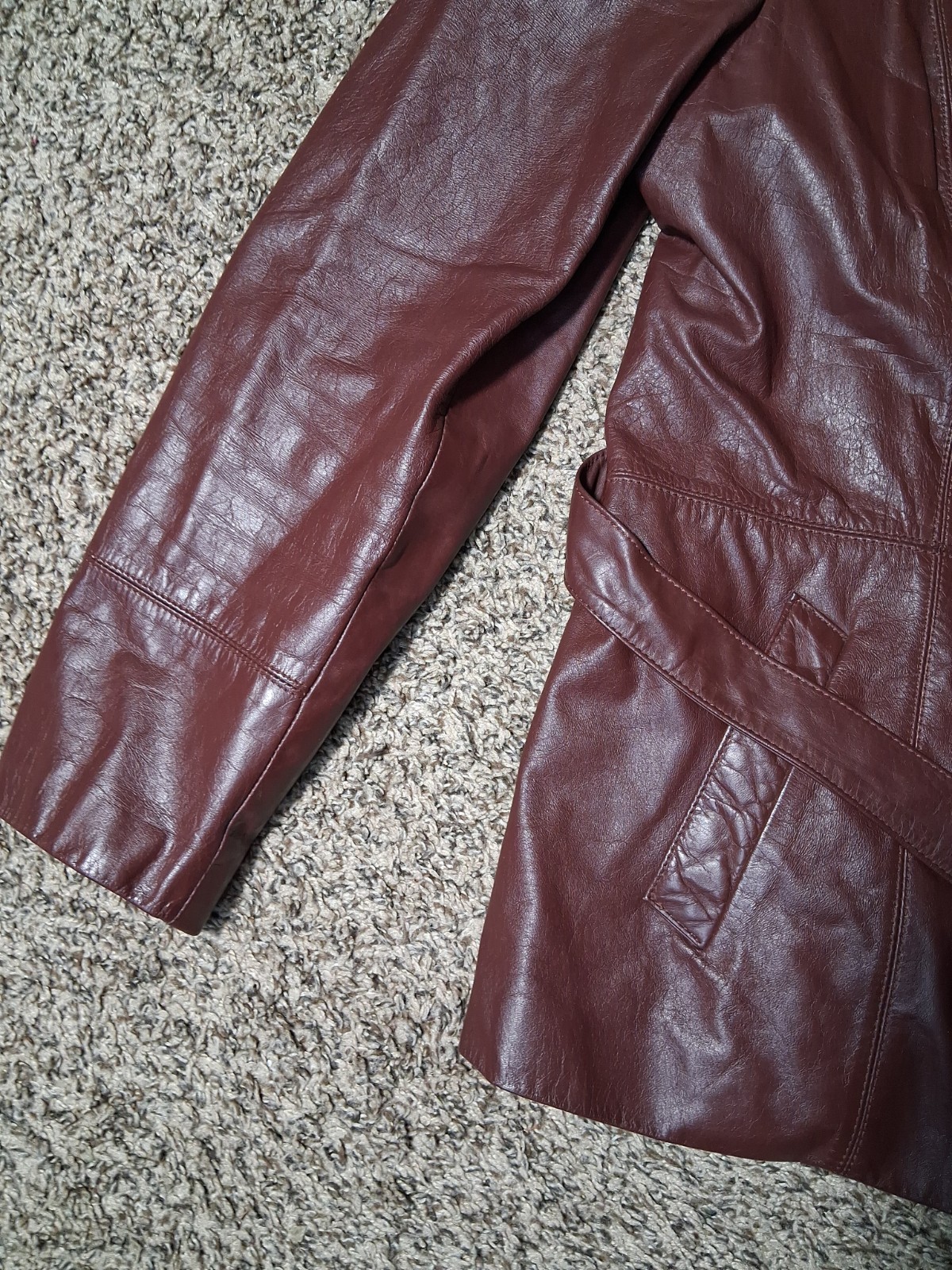 Vintage Genuine Leather Jacket Coat Womens 16 Oxblood Burgundy Retro 70s TD38D