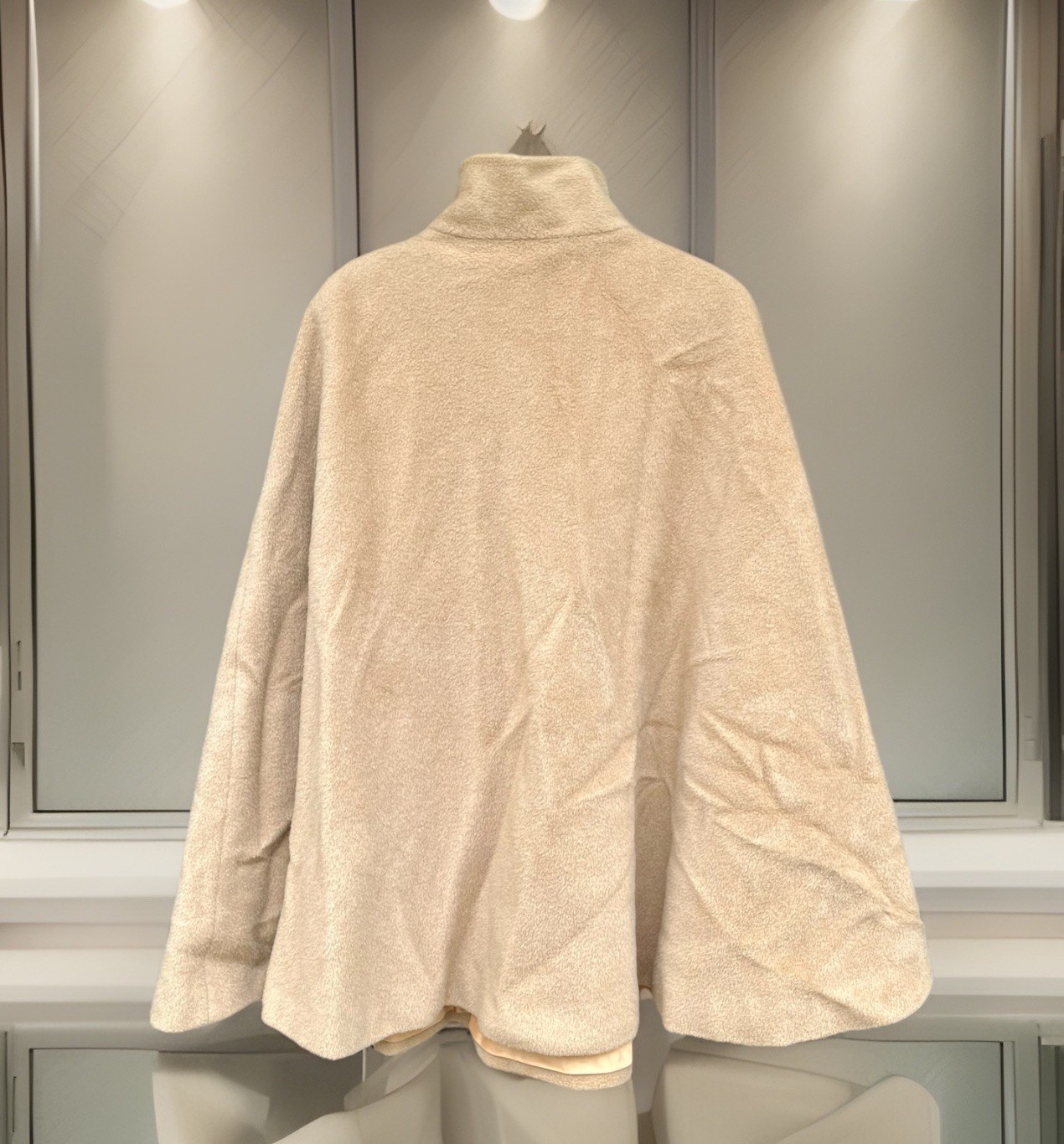 50s 60s Saks 5th Ave Wool Midi Cape Coat VTG Camel Hi Collar Front Zip