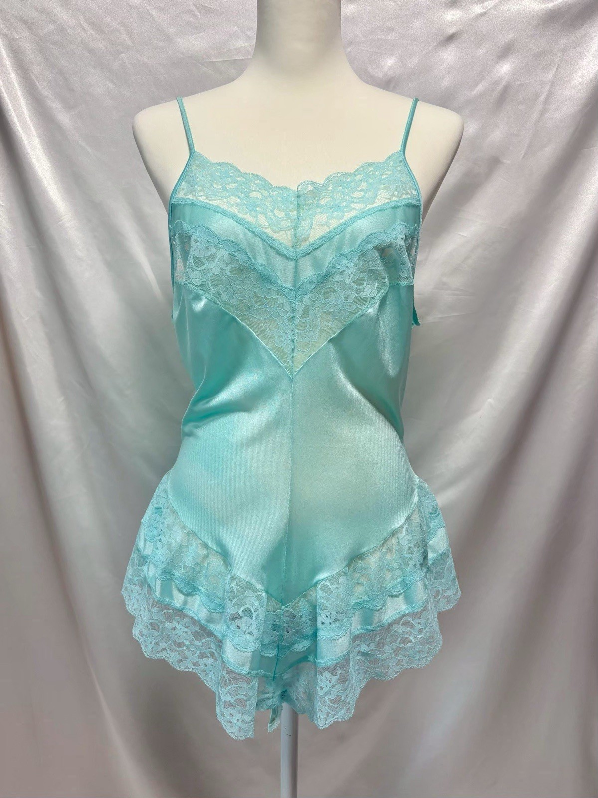 Vintage 1960s Blue Lace Teddy Lingerie USA Fairycore Coquette Fancy Kawaii Y2K