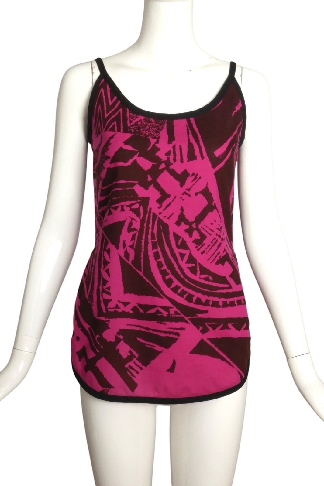 PIERRE CARDIN PRESTIGE – 1980s Raspberry Linen Print Tank, Size-4