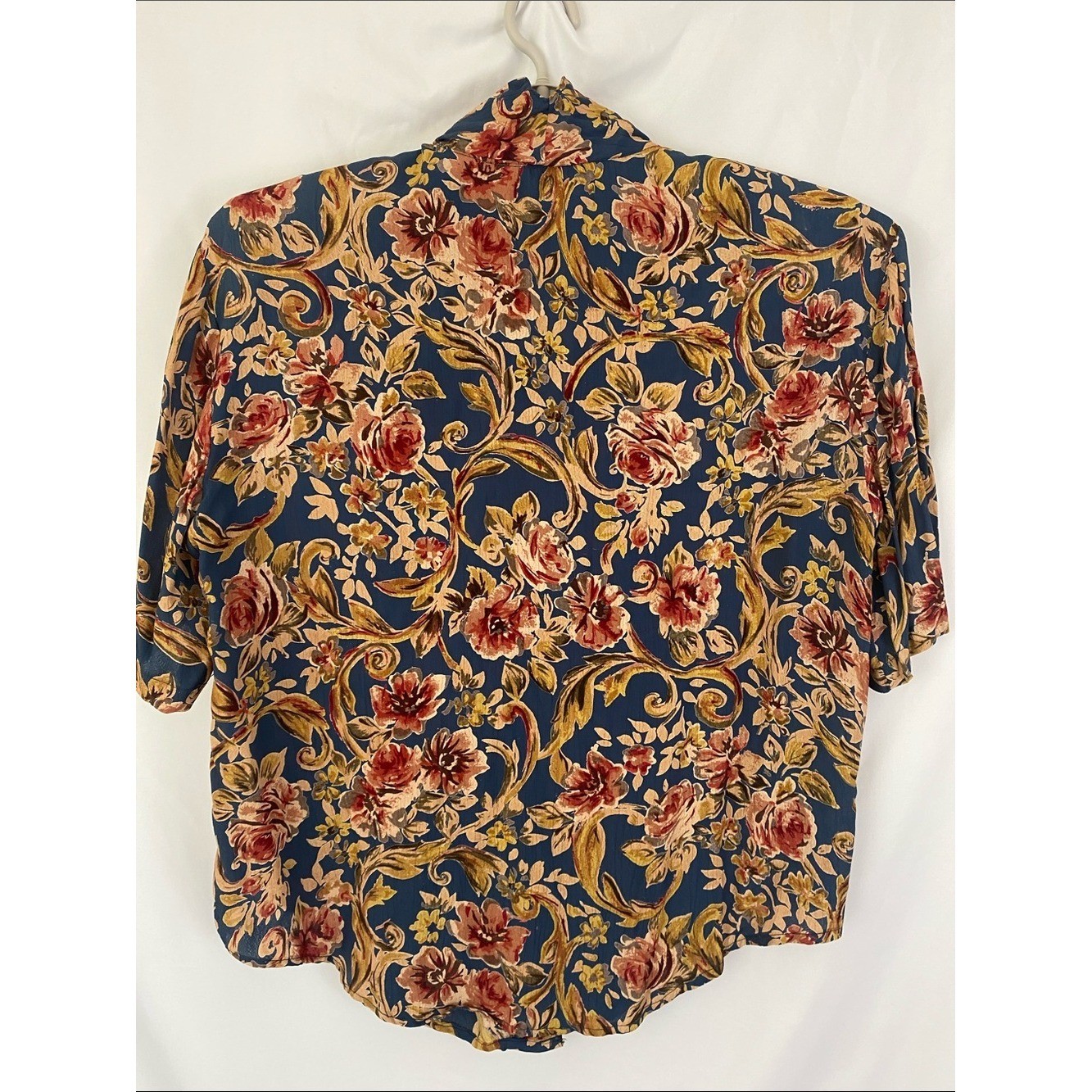 jonathan martin Sophisticates Navy Floral Button-Down Short Sleeve Blouse Vtg