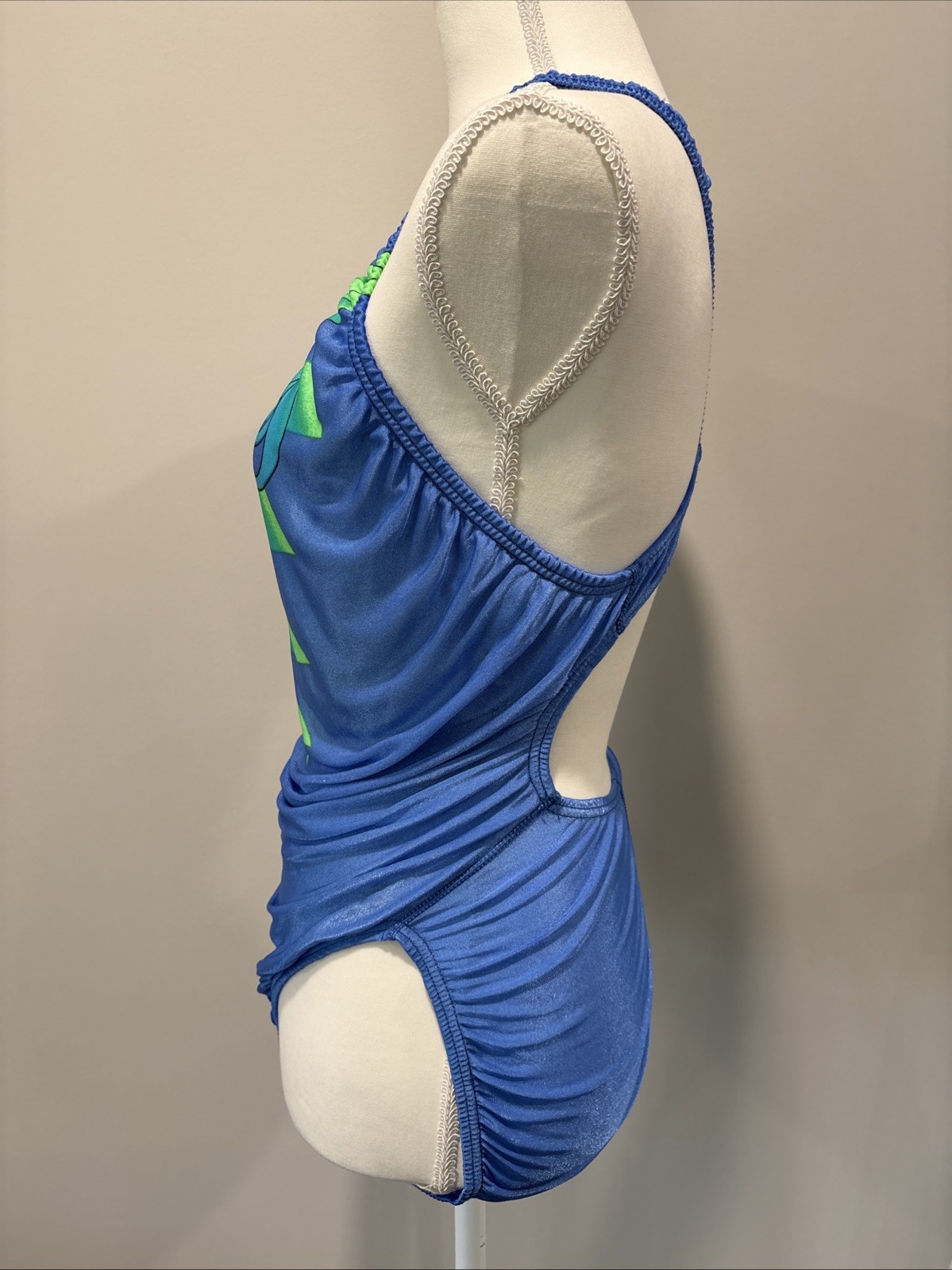 Vintage 90&rsquo;S SPEEDO Womens 14 38 Blue Vaporwave Rainbow Racerback USA Antron