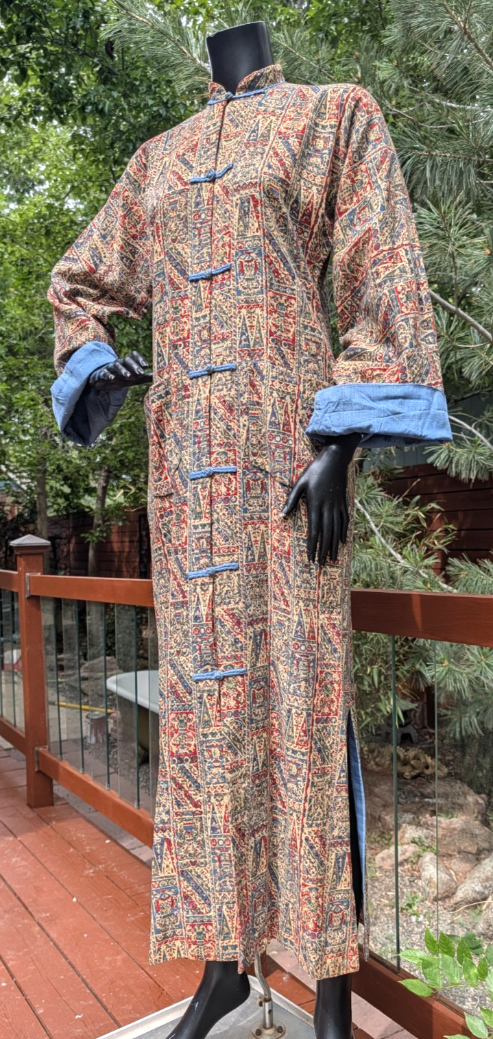 vtg 40&rsquo;s Hana Maui Hawaiian pake muu Bark Cloth Asian long Dress 36/38 bust