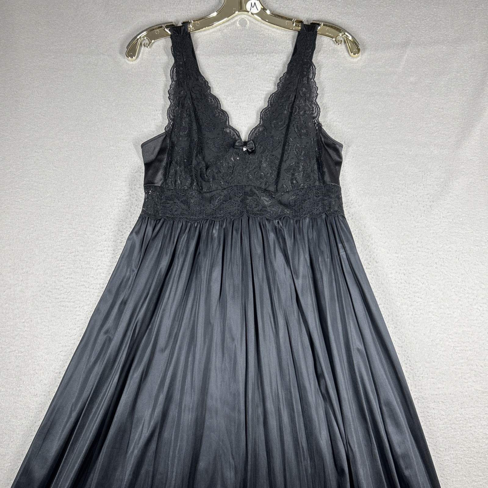 Shadowline Nightgown Lace Bodice Maxi Women&rsquo;s M Sleeveless 52” Long Black
