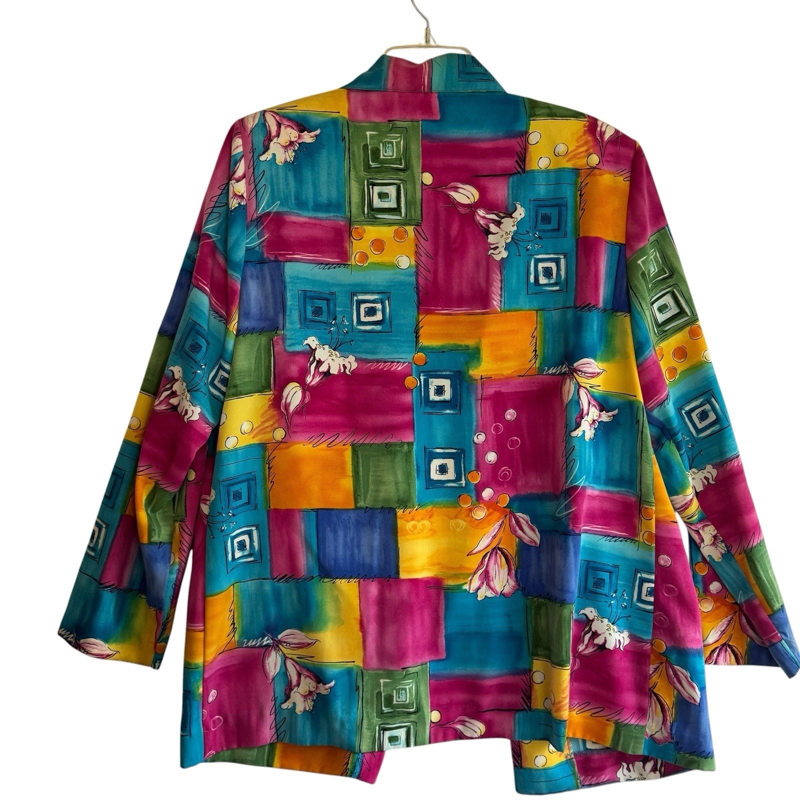Vtg 80s L Color block Multicolor Long Jacket Blazer Artsy Art To Wear Shirt GW