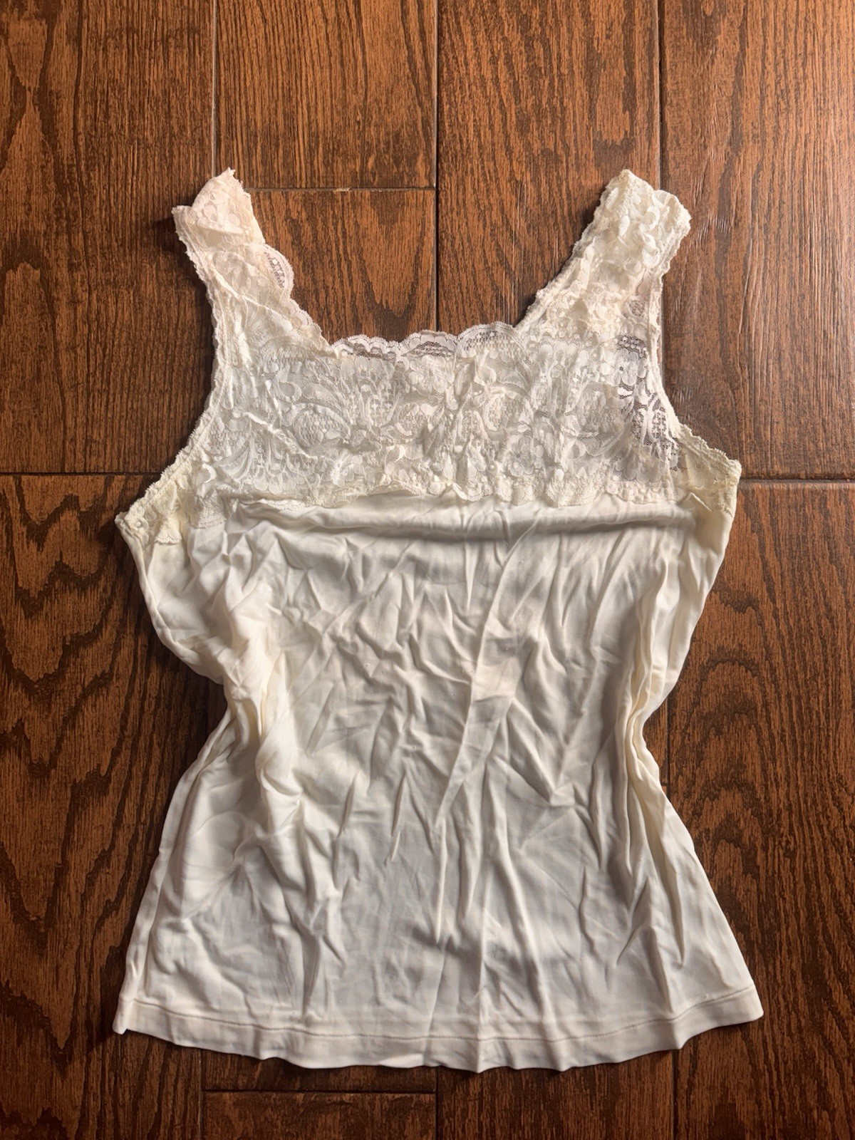 Cuddl Duds Ivory Lace Trim Camisole Top Regular Size Vintage Style