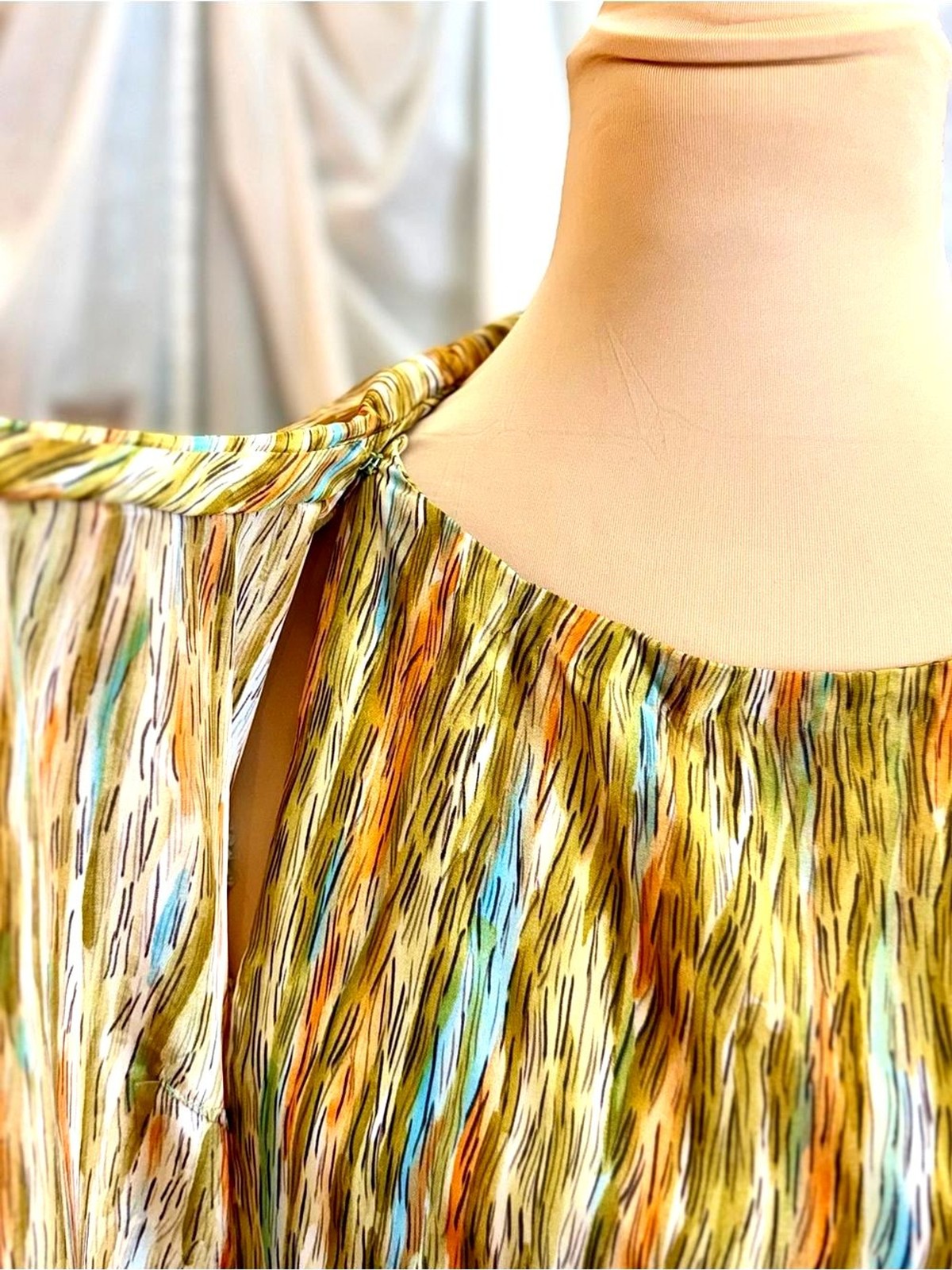 VTG 1950s Abstract Marbled Double Breasted Bow Satin Mid Century M L