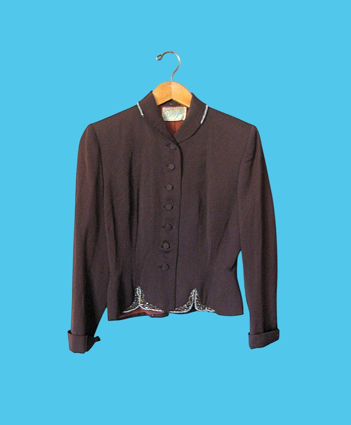 Sequin/Faux Pearl Trimmed 1940s Jacket; Size 4-5/Small; Flaws/Costume/Photos