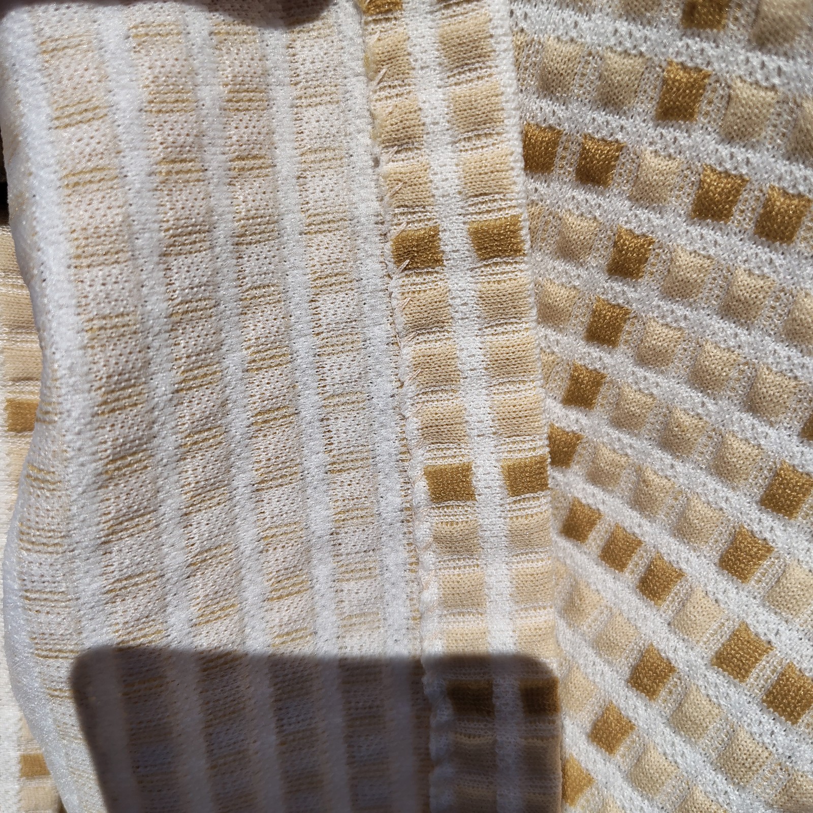 Vintage 1960s 1970s Mod Sleeveless Shift Dress Cream Tan Textured Geometric Knit