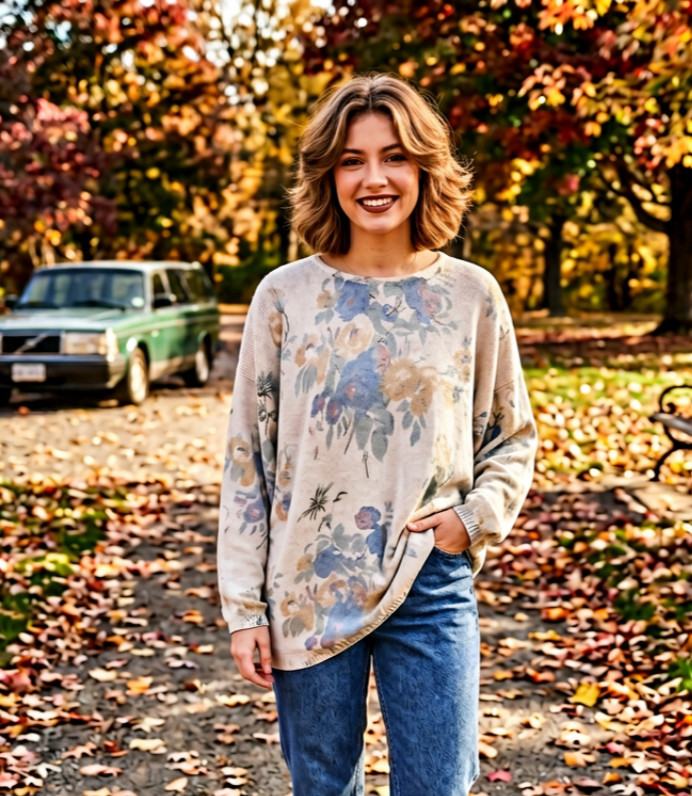 Vtg 80s Floral Angora Cottagecore Dolman Sleeve Sweater plus volup 24W