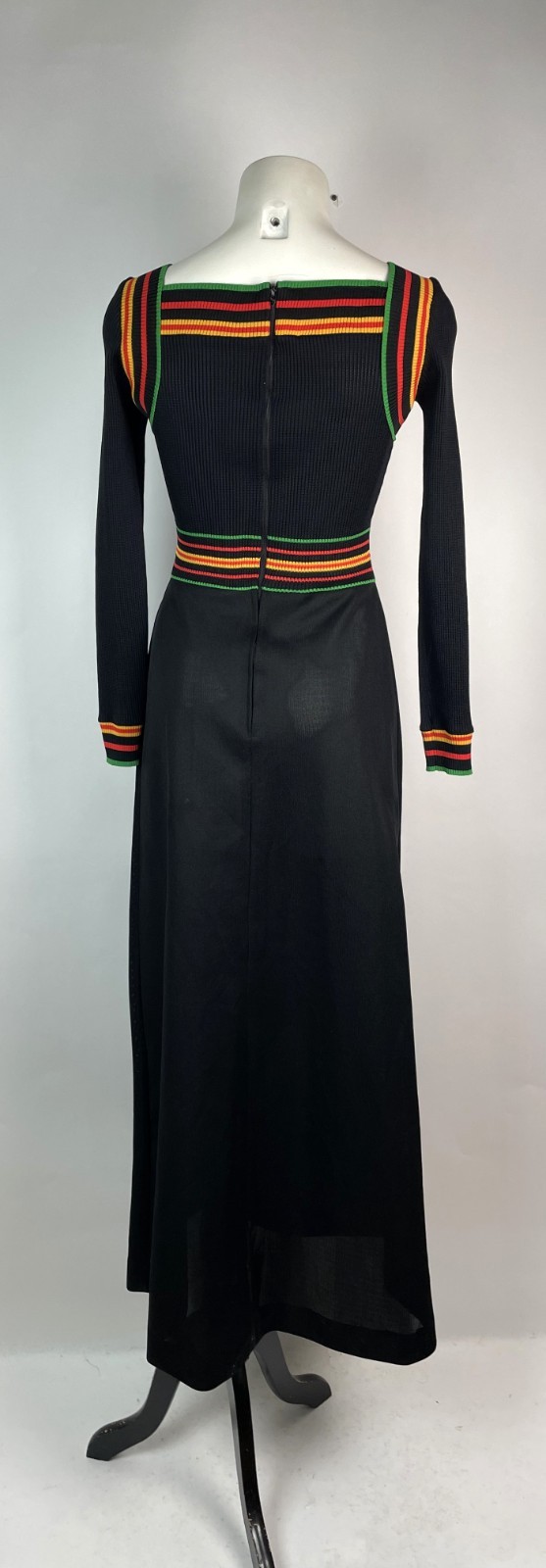 Jonathan Logan Vintage 70s Rainbow Stripe Mod Polyester Maxi Dress size 9