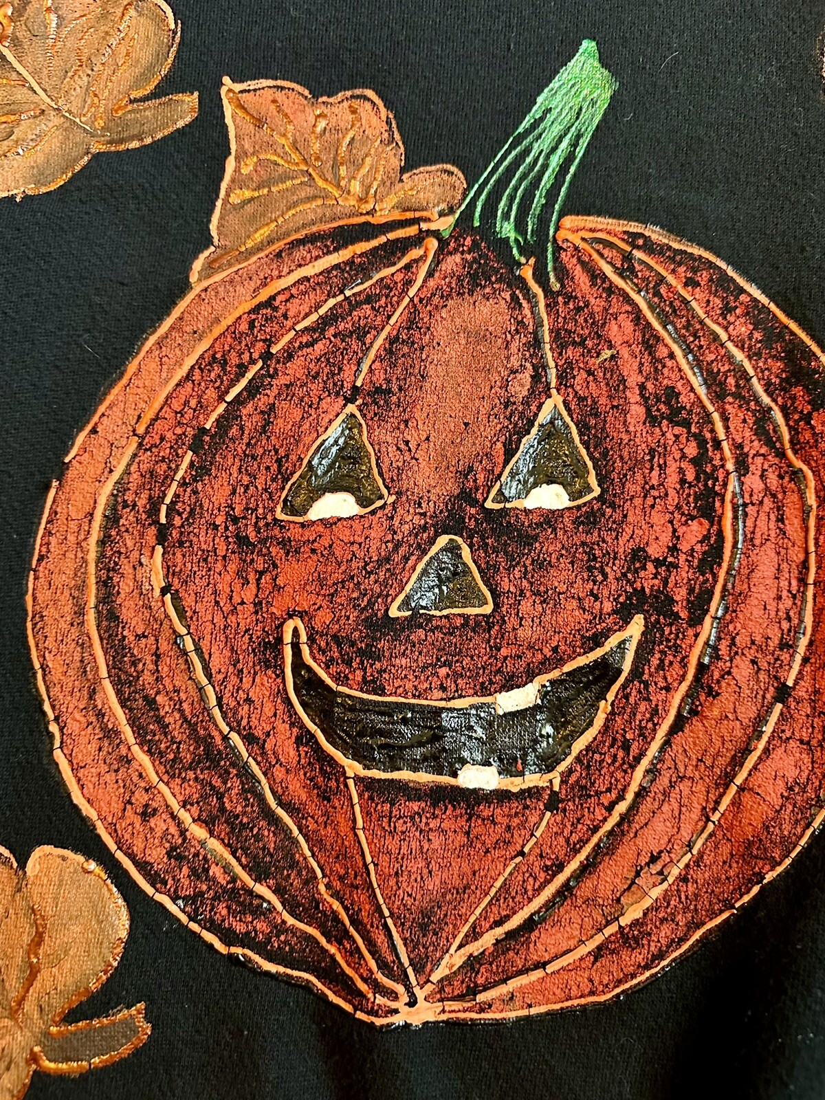 Vintage Jack O Lantern Sweatshirt Halloween Pumpkins Large Hand Painted Kitschy