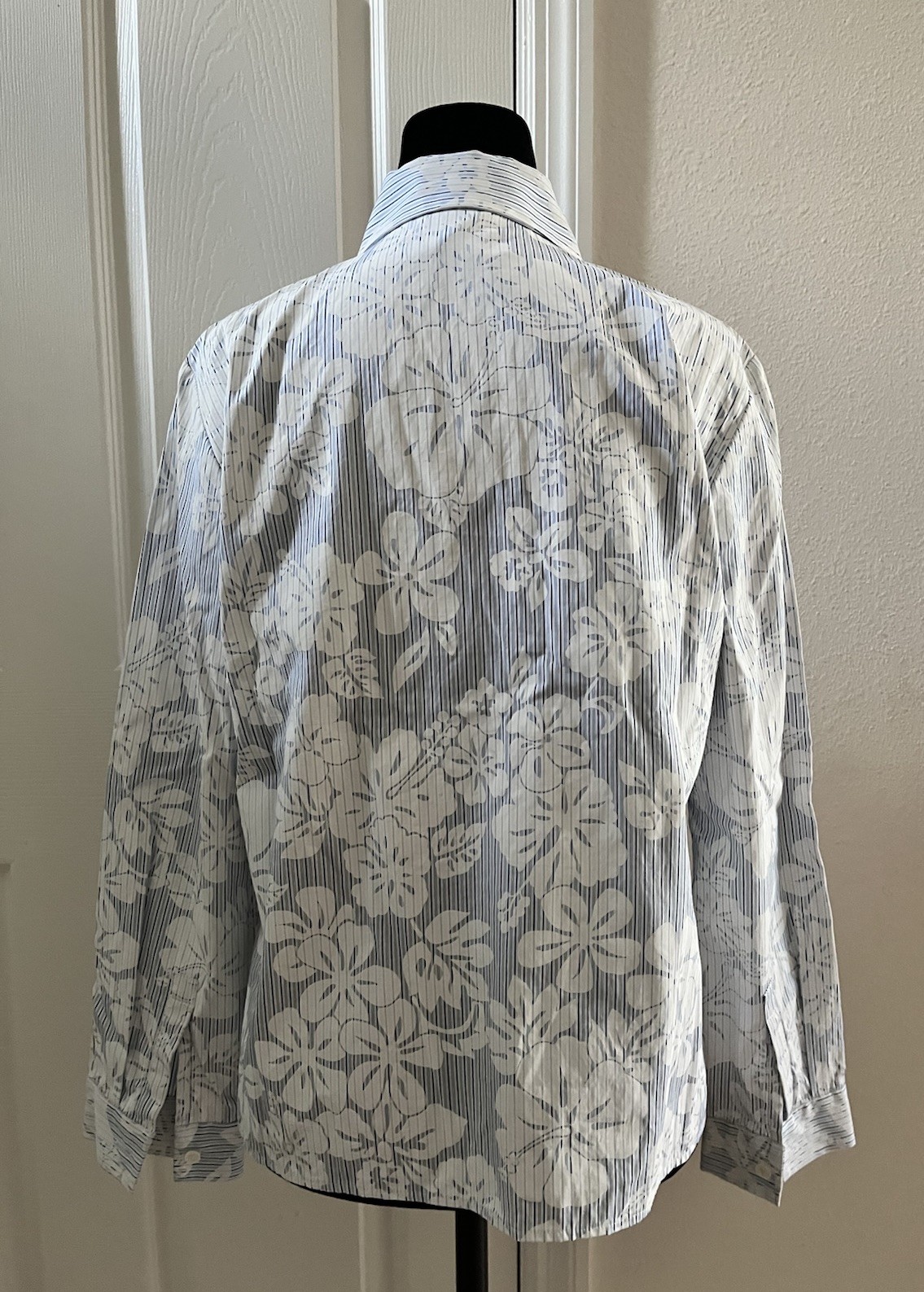 Vintage CELINE Floral & Striped Button-Up Long Sleeve Shirt, Size 42, Signed