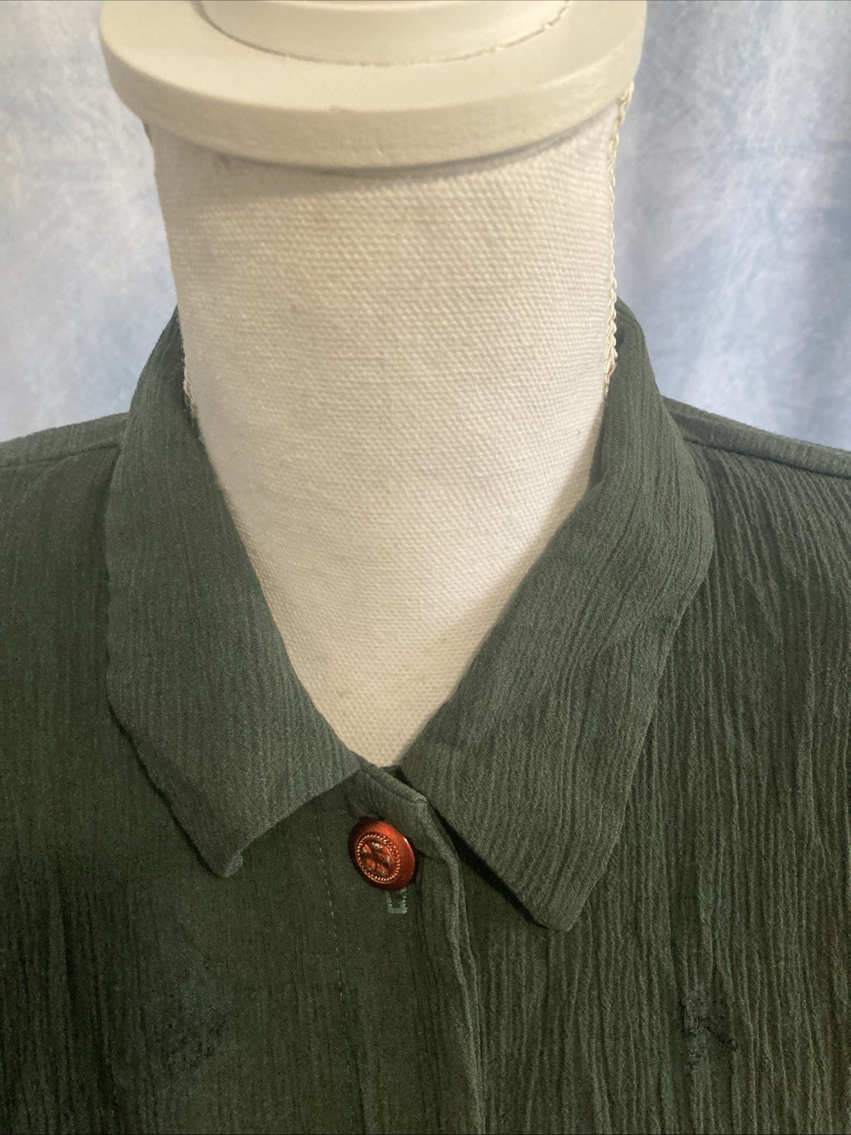 VTG SGS Studio Whimsigoth Forest Green Crinkle Celestial Button Up Shirt XS DIY