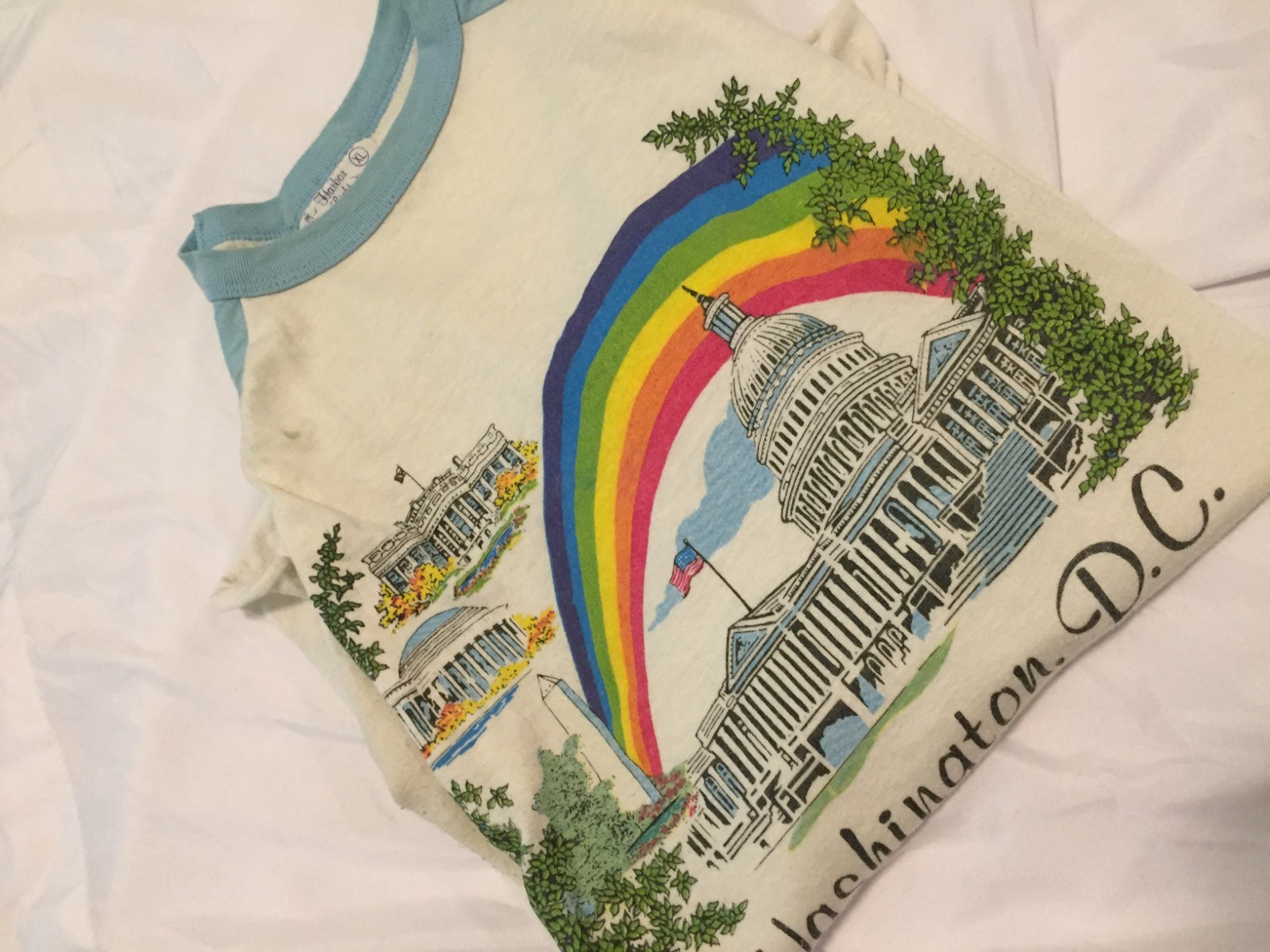 Vintage 80s Ringer T Shirt XL Washington DC White House XL HARBOR LIGHT