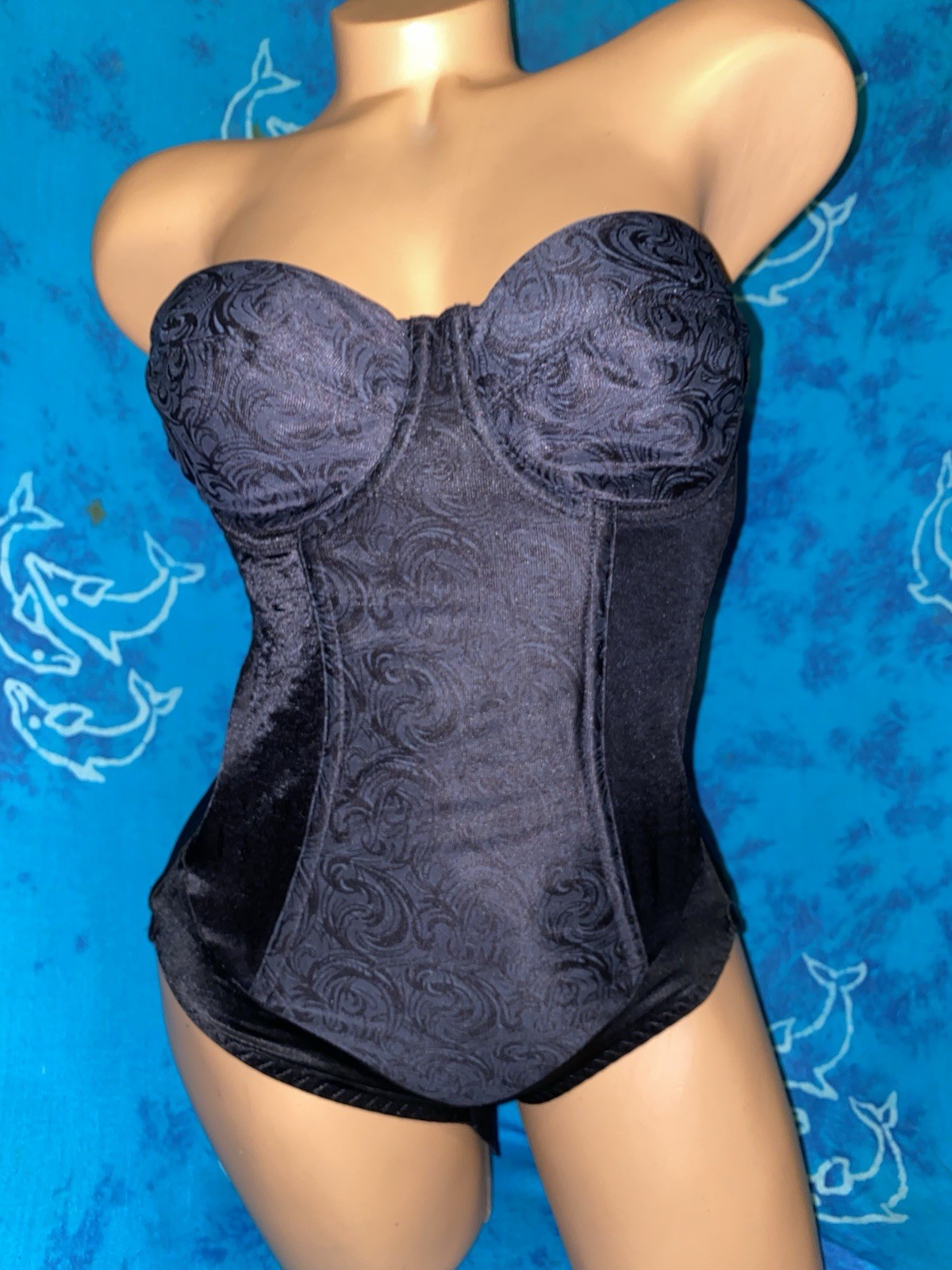 Vintage 1970 Sophistique Smoothie Black Low Back Bra Shaper Bodysuit Girdle 34C