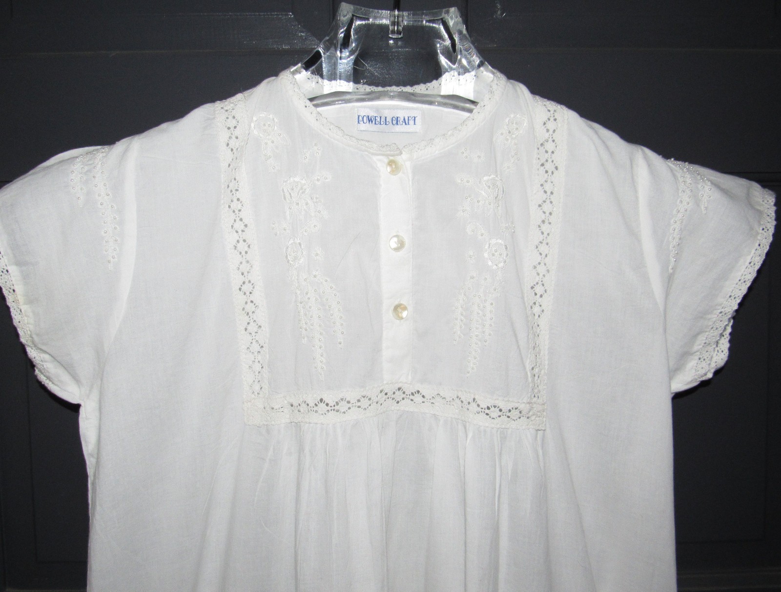 Powell Craft Nightdress nightgown tiny pearls 100% Cotton One Size Bust to 44&Prime;