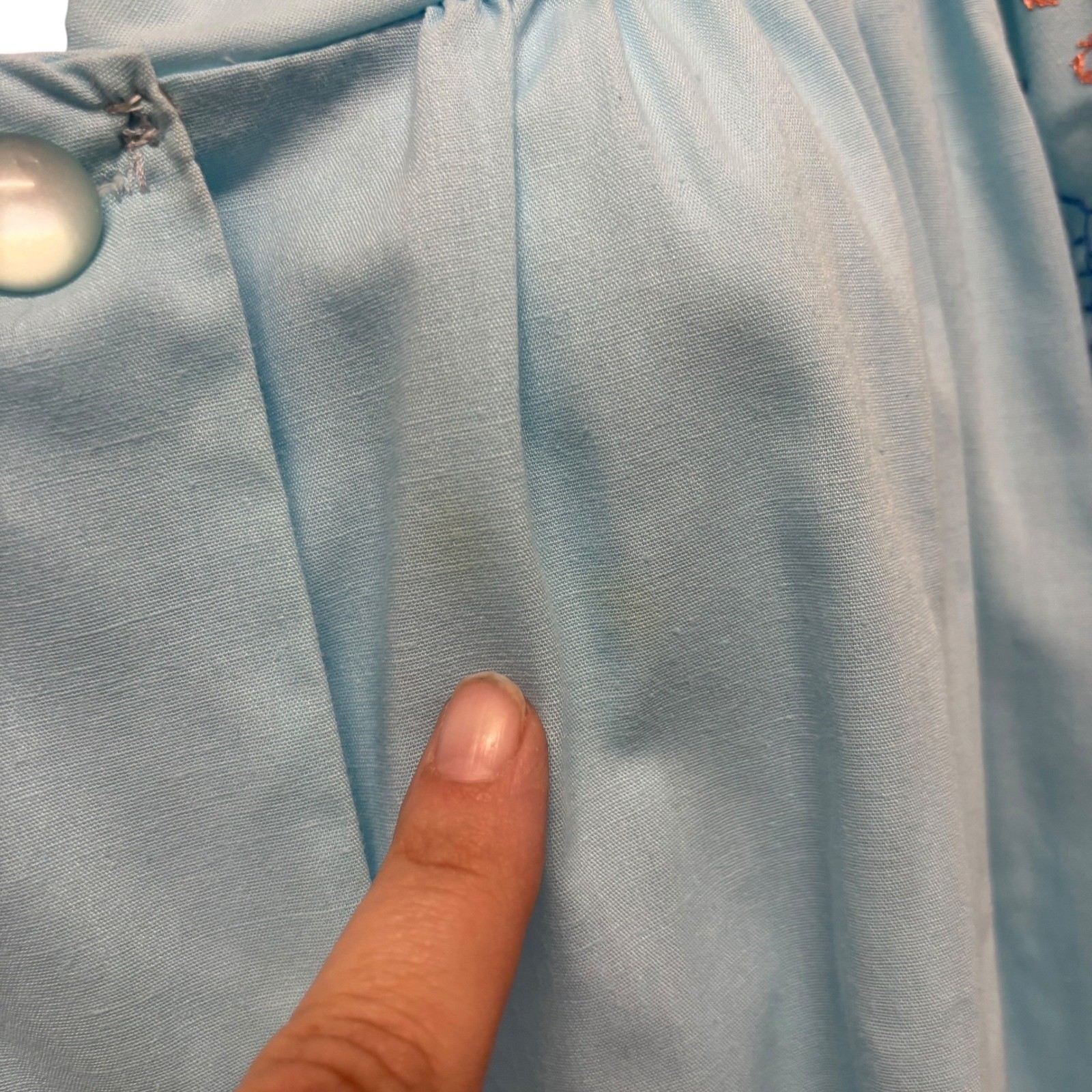 Vintage Light Blue Embroidered Button Front House Dress Robe Pockets Retro L