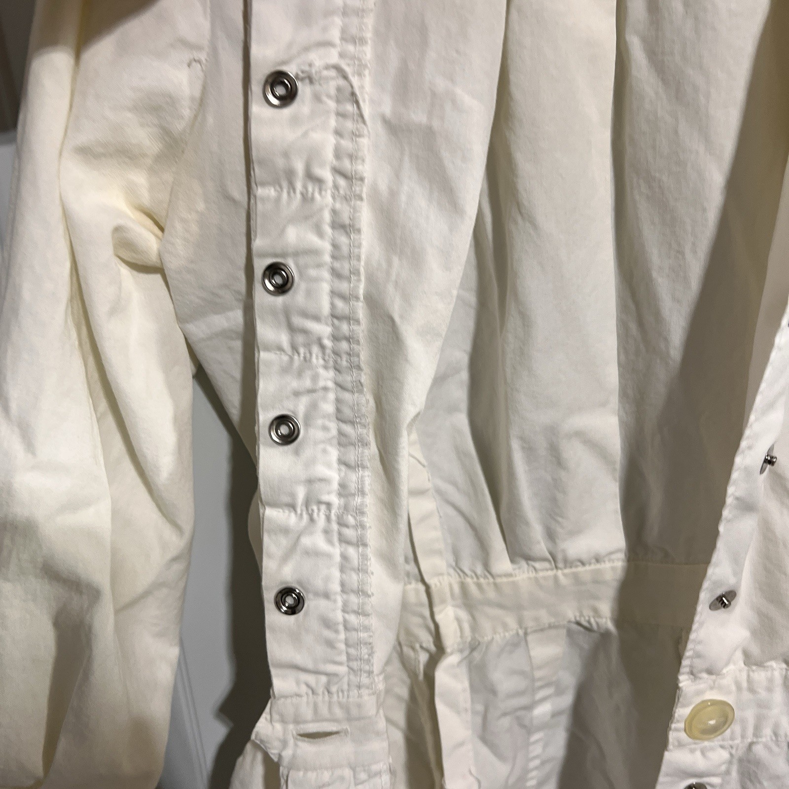 Nurse Uniform White Button Snap Front Dress Thin Vtg 1960s Medium Small *SPOTS*