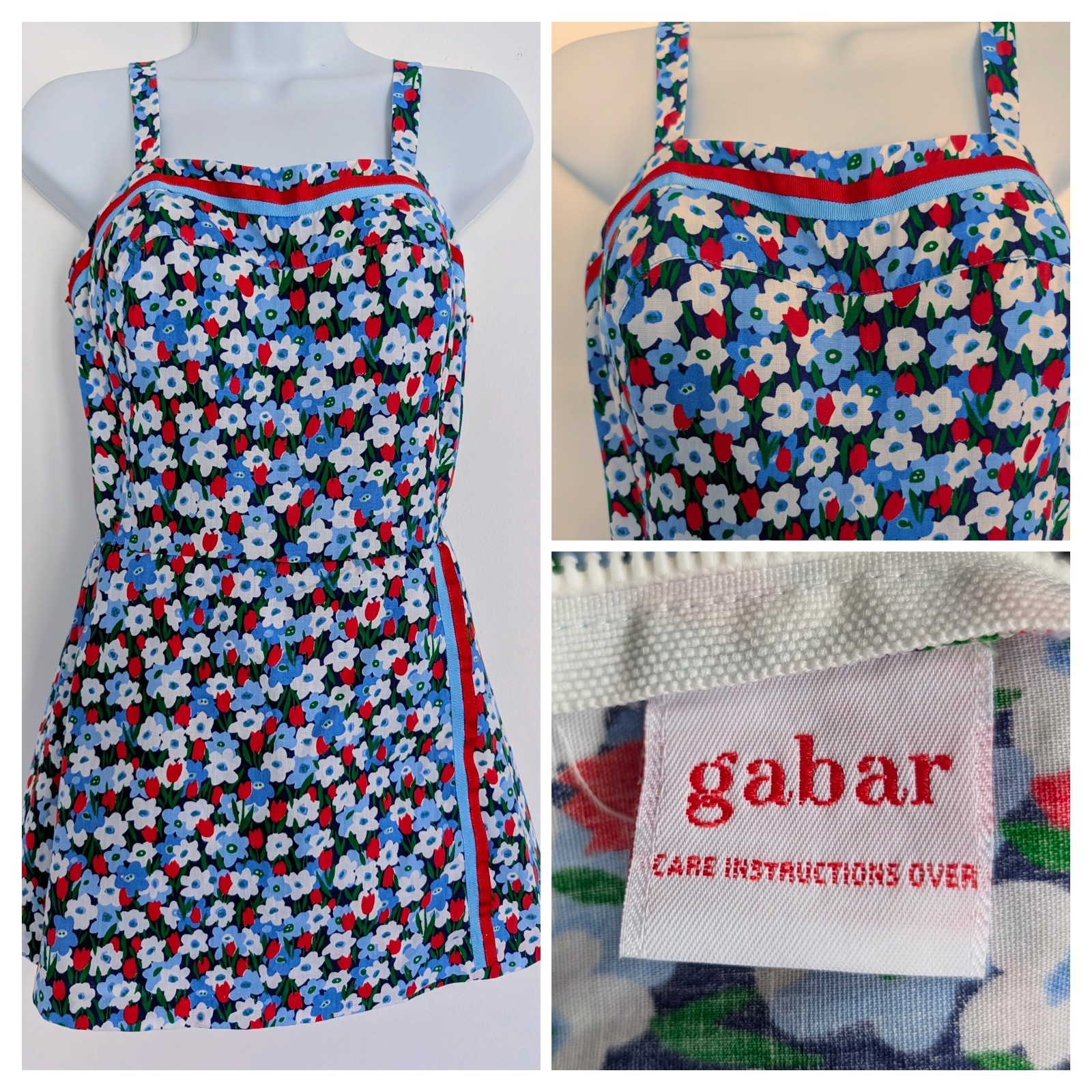 Vintage 1960s 1970s Gabar One Piece Swimsuit Playsuit Back Zipper Built-in Bra