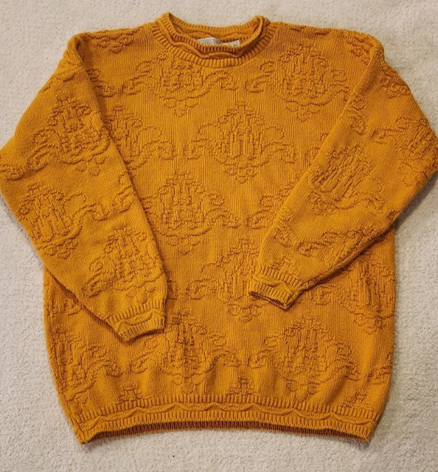 Vtg United States Sweaters 100% Cotton Knit Pullover Large Yellow Gold Chunky OS
