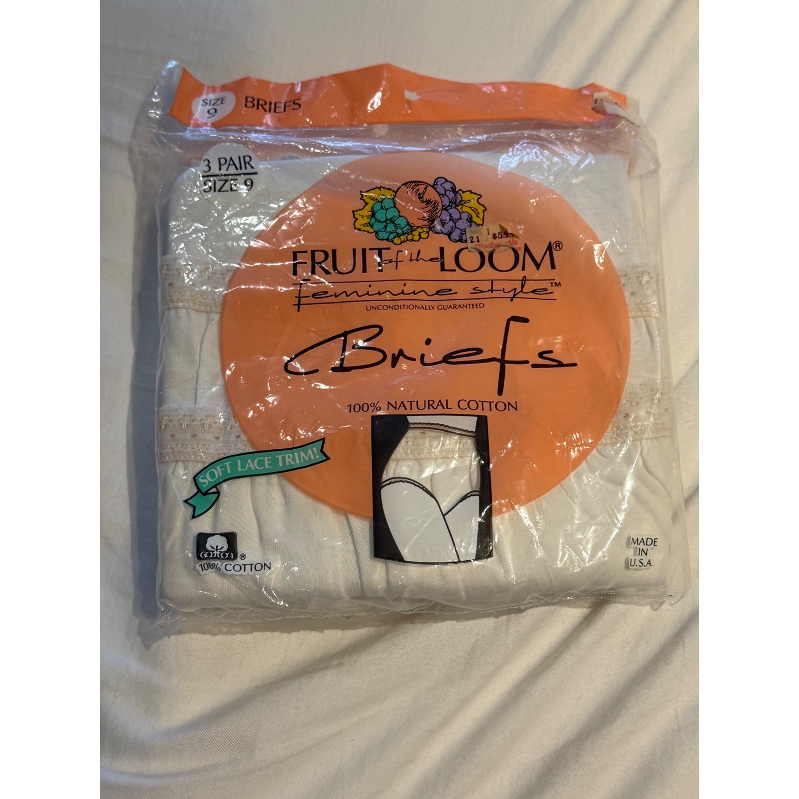 Vintage 1990 Fruit of the Loom panties Briefs 3 Pack White Lace Size 9 1990&rsquo;s