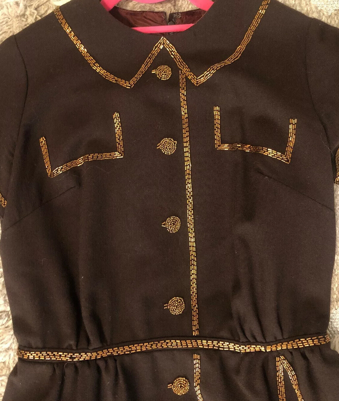 Charming 1940’s Vtg Brown & Copper Beaded Dress w/ Tassels