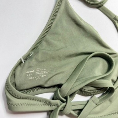 Aerie Voop Bikini Top Medium Olive Pink Stud Halter Swim NWOT