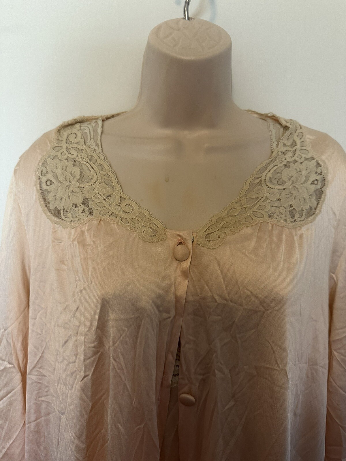 Vanity Fair Vintage nightgown peach beige trimmed 36/SML robe glamour boudoir