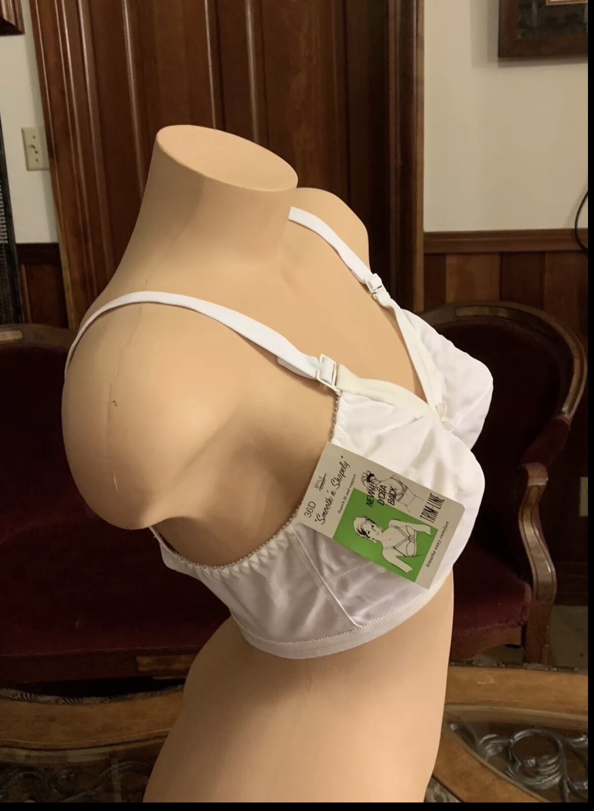 Vintage Bra Support Nylon Lycra Smooth Spandex White Adjustable 1970s NEW 36D