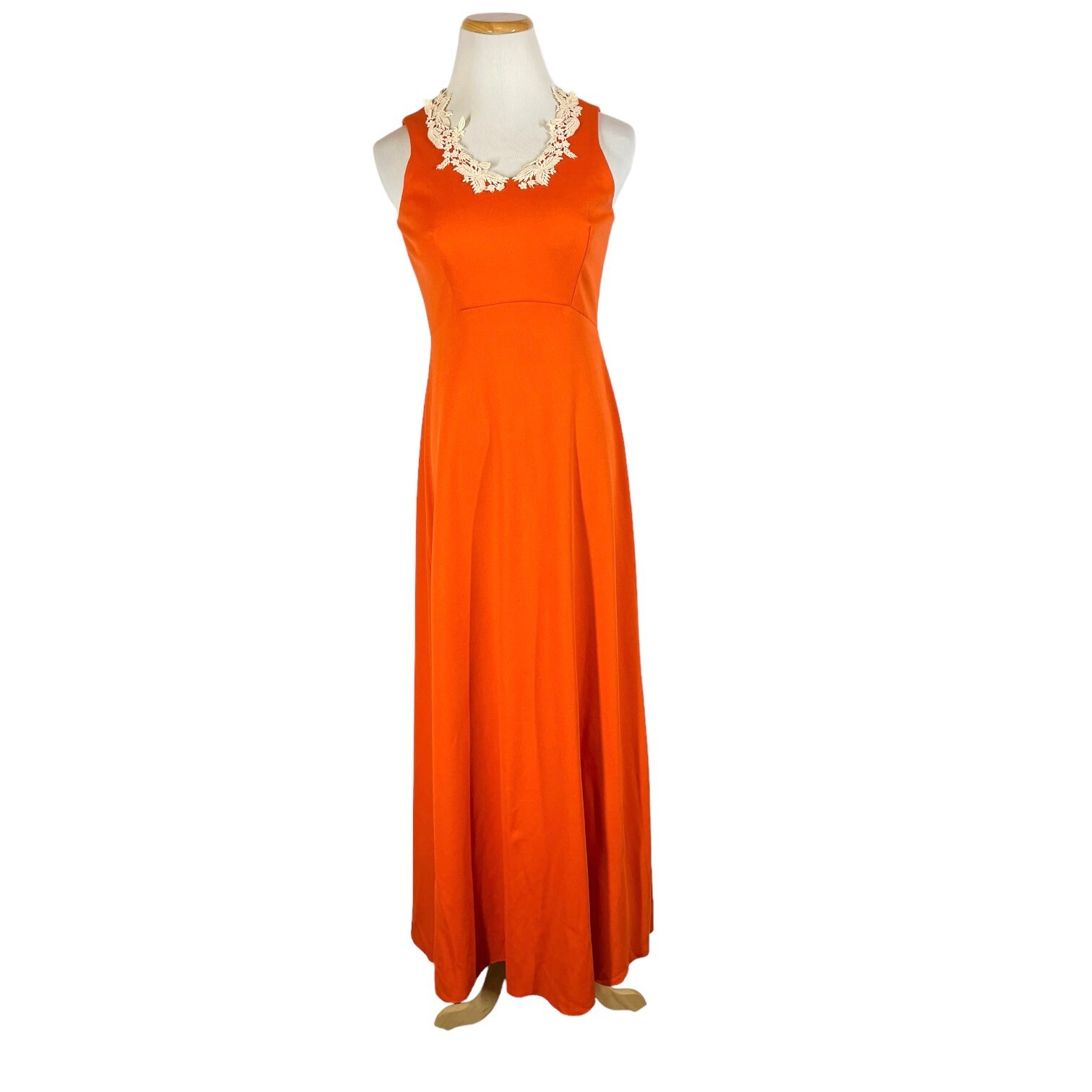 Vintage 1970s Sylvia Ann Maxi Dress Cape Set Knit Back Zip Empire Waist Orange