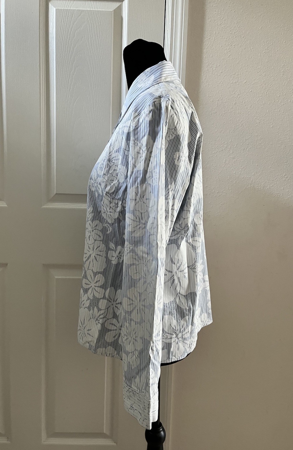 Vintage CELINE Floral & Striped Button-Up Long Sleeve Shirt, Size 42, Signed