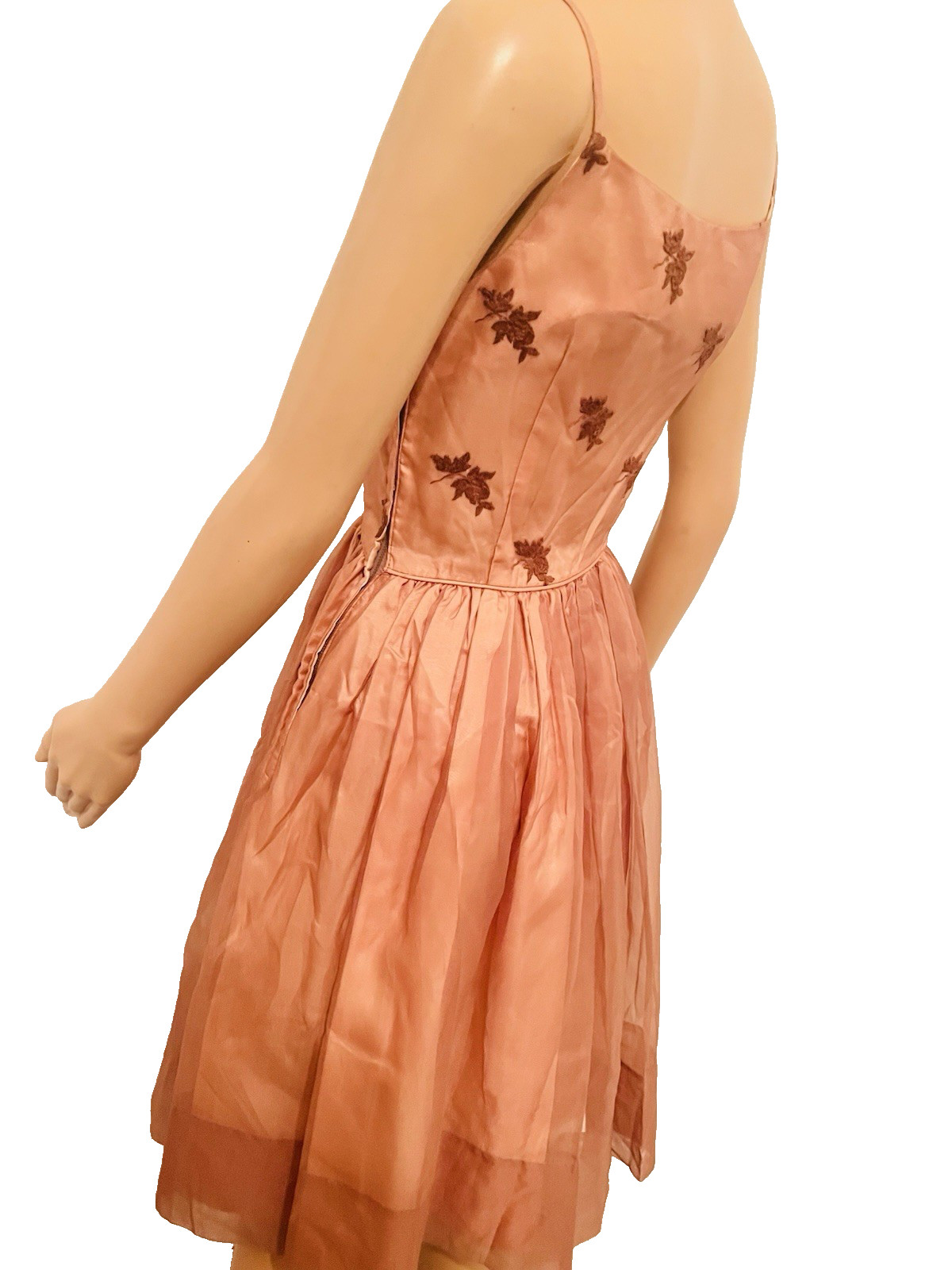 VTG 50s Nina 2pc Copper/Brown Cocktail Dress & Jacket Embroidered Floral Lace M*