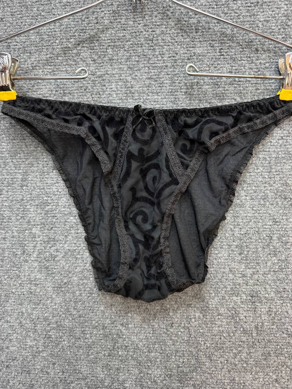 Vintage Cacique Women&rsquo;s Black Sheer Mesh Floral Lace Bikini Panties Small