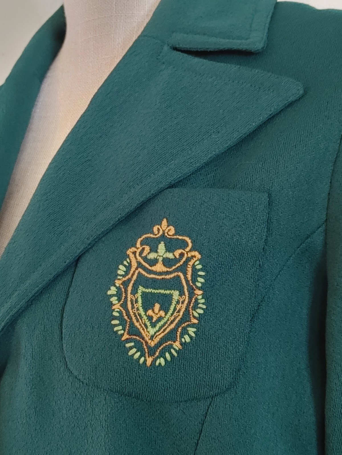 Vintage 80s Green Polyester Blazer Jacket Homemade Womens S/M Grannycore
