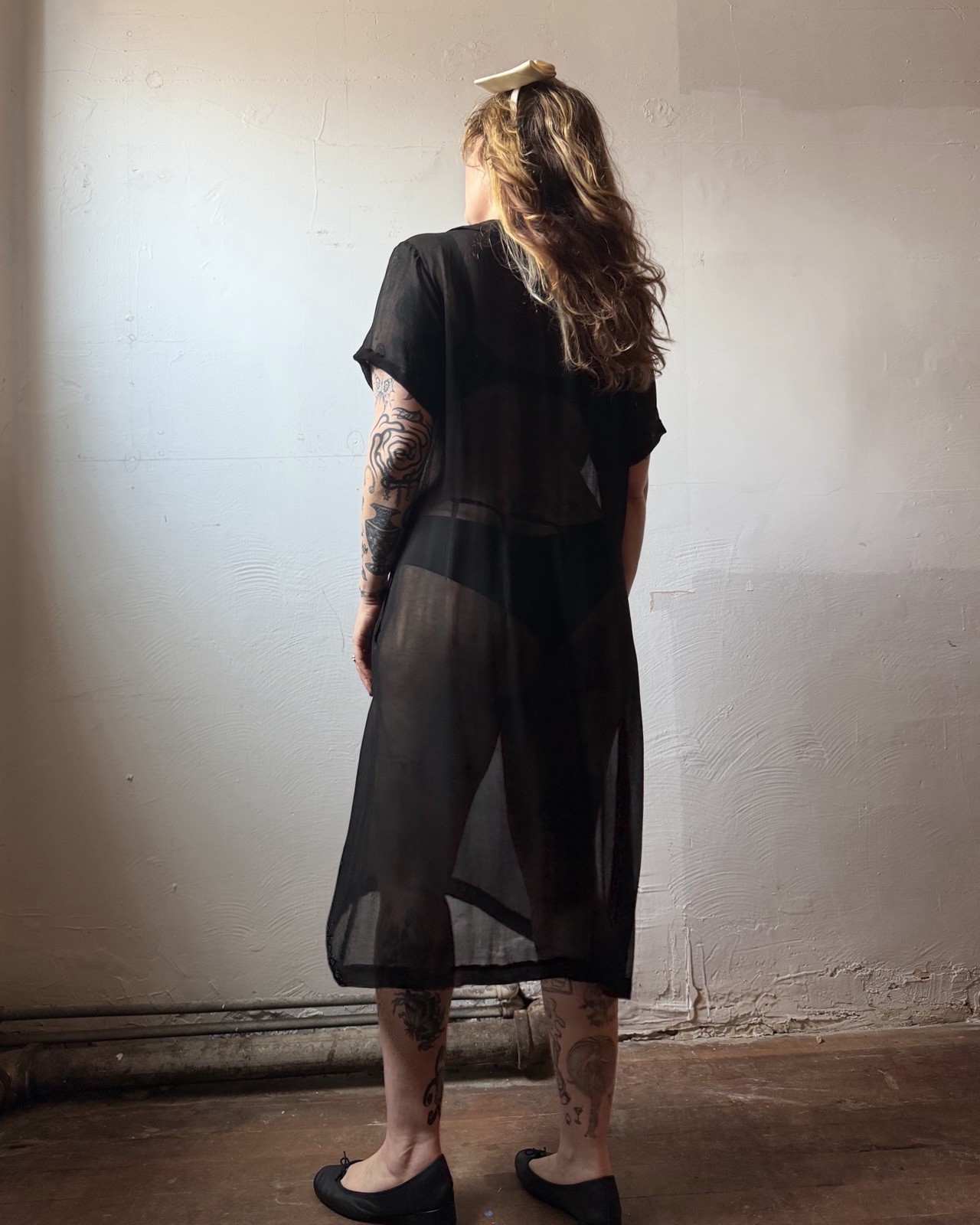 Vintage 1990s Comme Des Garcons Sheer Black Silk Sheath Dress – Fits Many