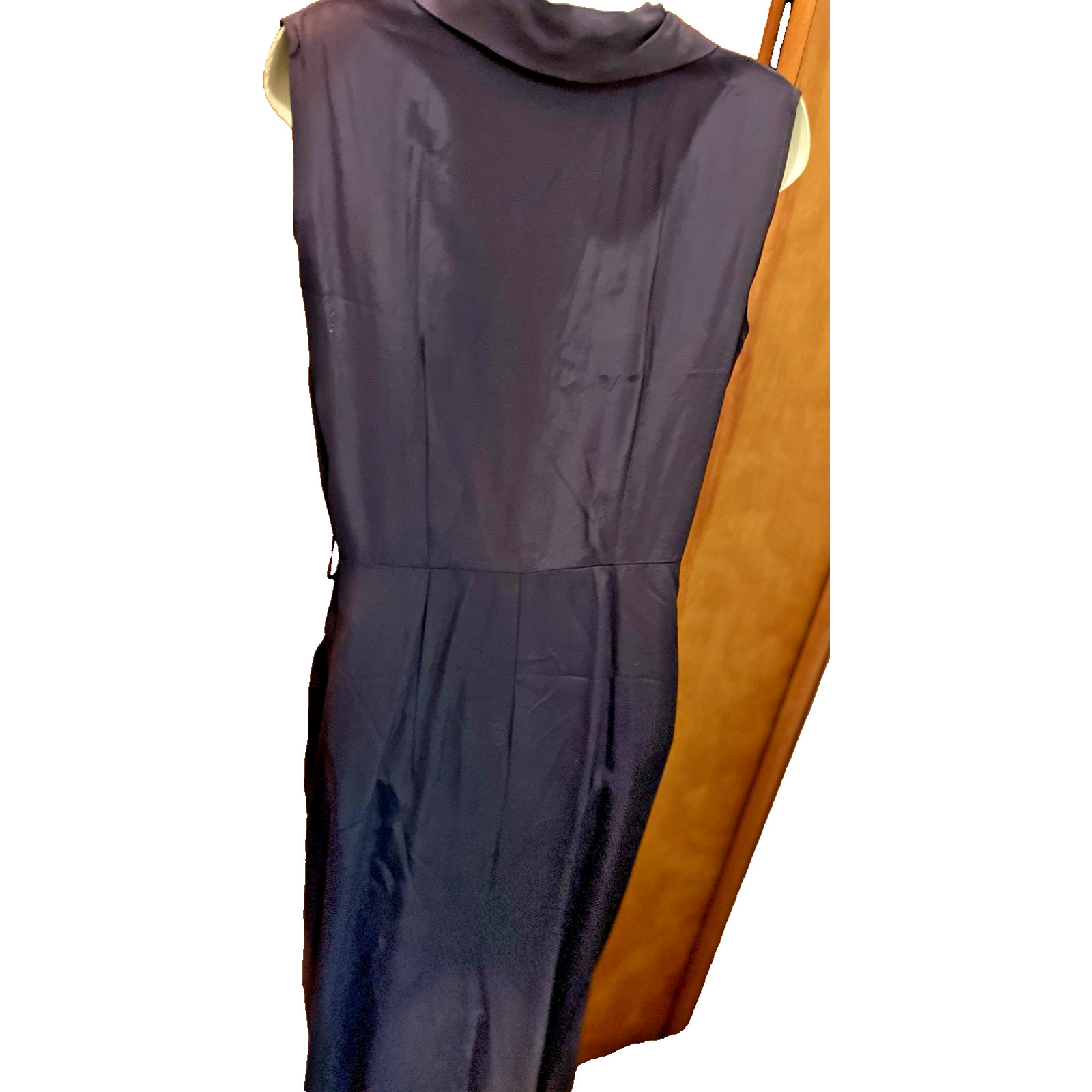 1950s Dark Blue Elegant Sleeveless Collared Button Down Dress Needs TLC