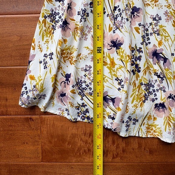 Old Navy Multi Floral Cami Dress Large Cream Purple Mustard Yellow Smocked Back