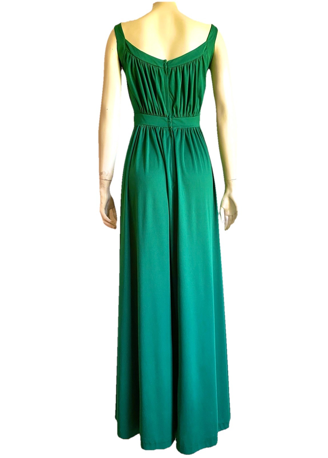 Vintage 70s GREEN Grecian Goddess Dress Maxi Roman Shawl Disco Gown 1970s