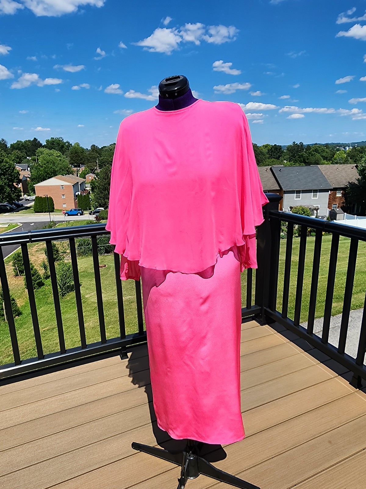 Arthur Schafer 100% Silk Vintage Dress Gown Fuschia Hot Pink Flowy Gorgeous