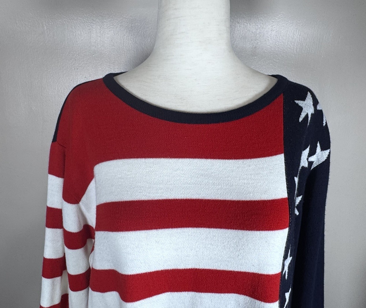1980s Propensity American Flag Patriotic July 4 USA Vintage Knit Top Sz XL, 1X
