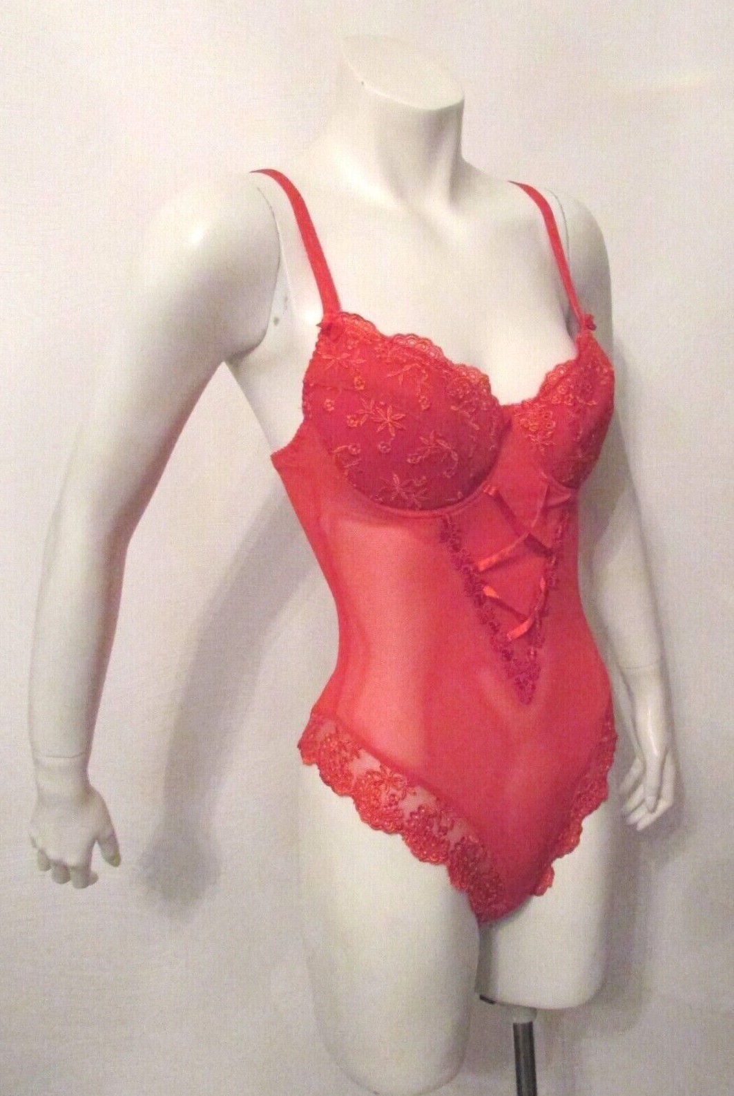 Lady Princess BS2015 Red Mesh Lace High Cut One Piece Teddy Bodysuit UW Bra L