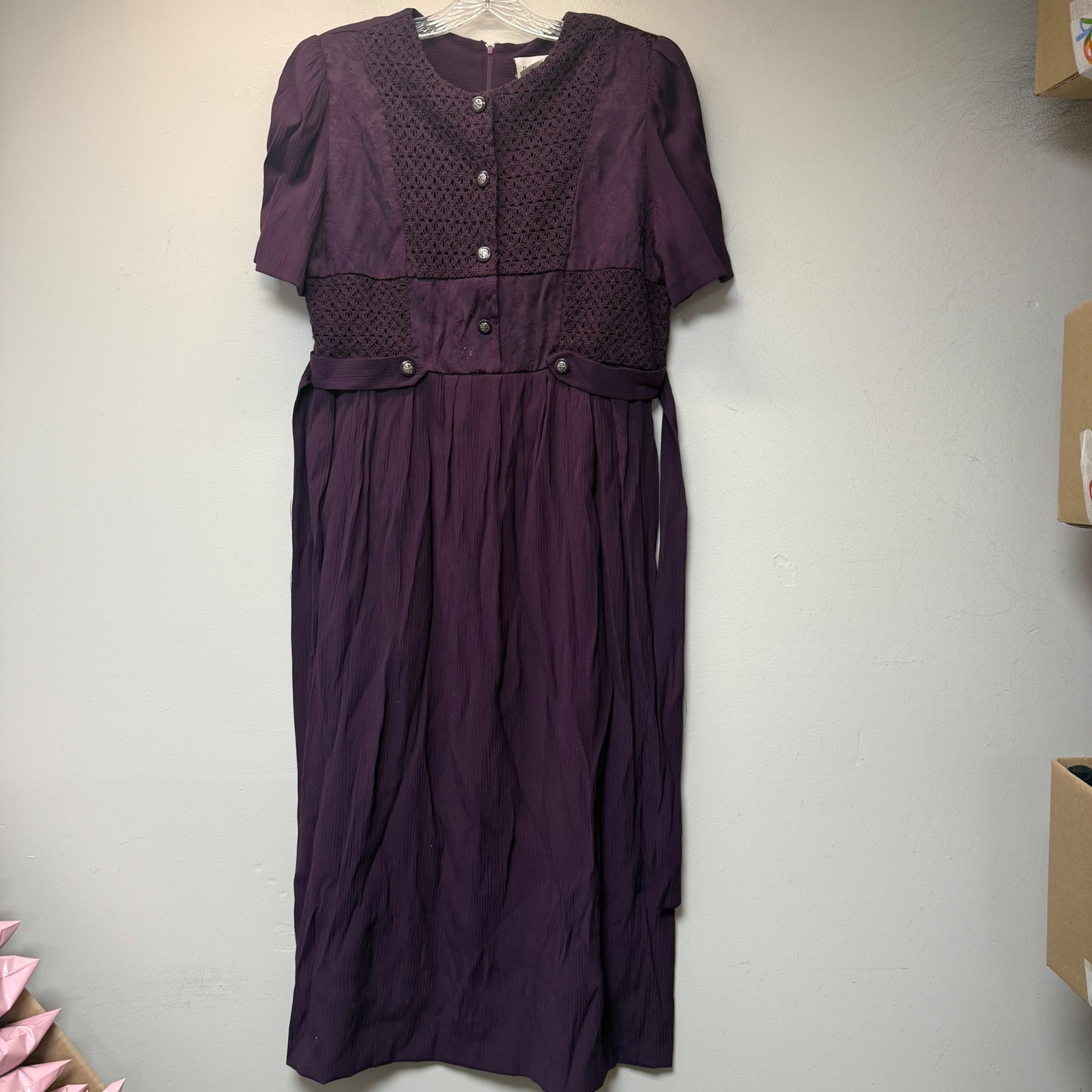 Miss Dorby Dress Womens 10P Purple Excellent Vintage Lace Crochet Midi 5347T