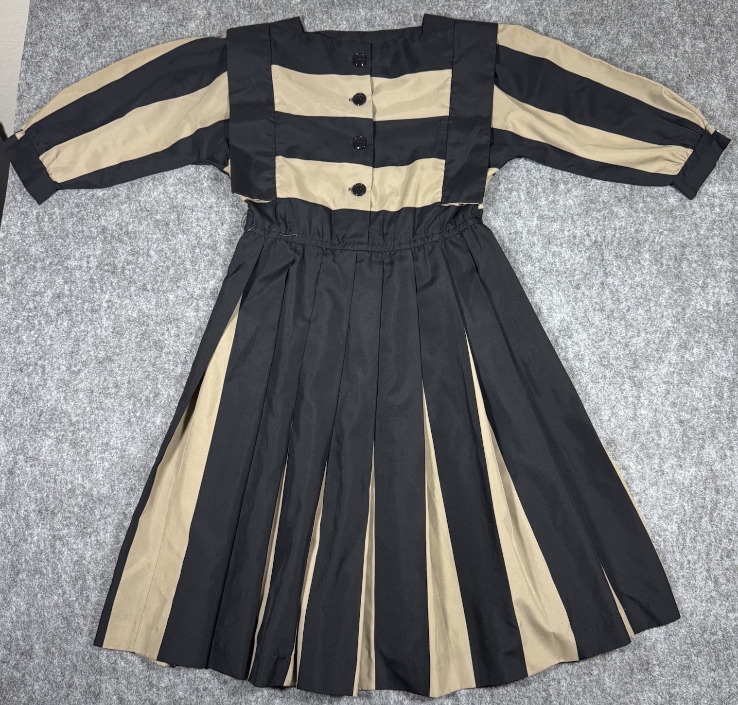 Vintage-Inspired Black & Tan Striped Pleated Dress Retro 1940 1950s ERA Size 5/6
