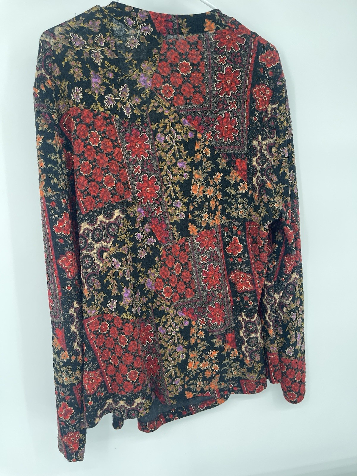 VTG Graff CA Blouse Top Floral Pullover Sz XL Wrap Faux 2 Pc Stretchy