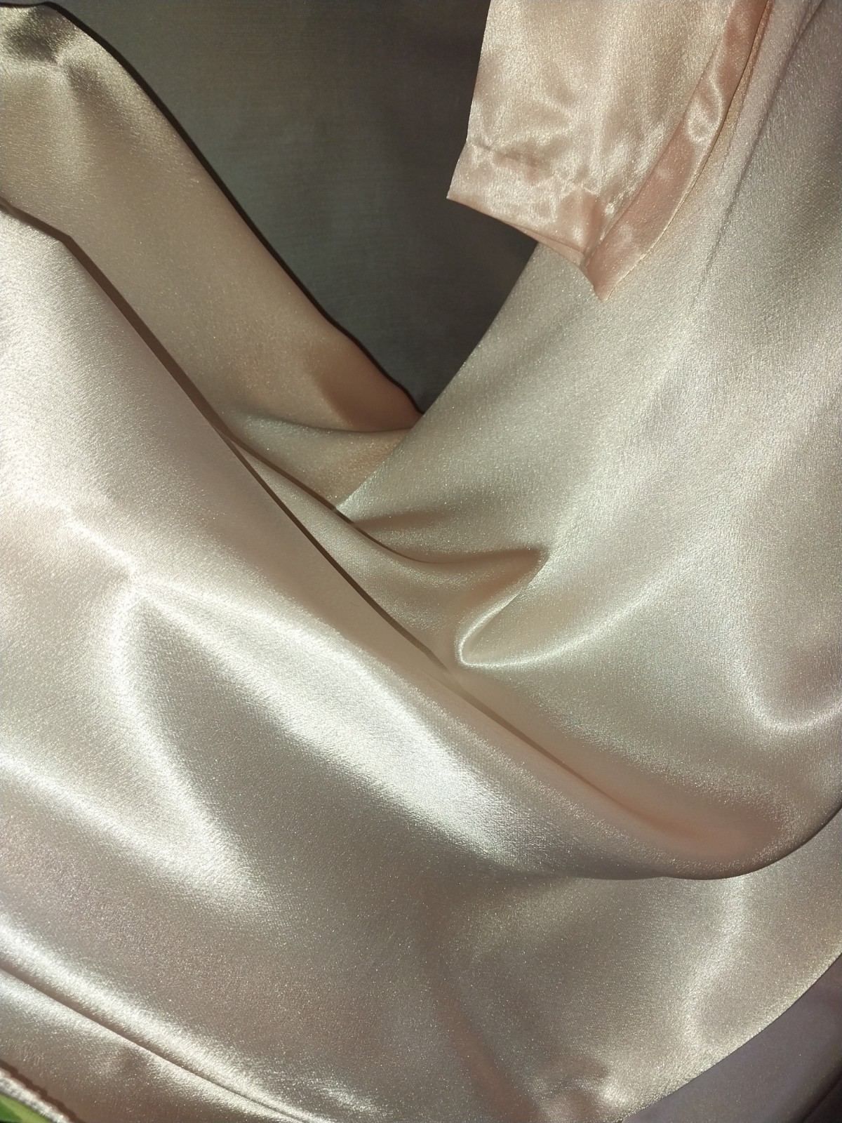 Vtg SATIN IMPORTED PEACH PINK COWL CASCADE 350&Prime; GRAND SWEEP FLARE MAXI DRESS L42
